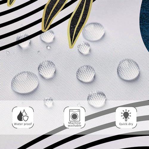 Image of Riyidecor Small Stall Navy Blue Abstract Shower Curtain Rv Boho Mid Century Minimalist Leaves Modern Geometric Gold Moon Arch 36Wx72H Inch Men Fabric Decor Bathroom Polyester Waterproof Hooks
