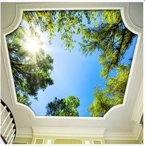 Sky Ceiling Custom Mural, Sunshine And Green Trees 3D Wallpapers Decor Paintings,for Kids Room Living Room Bedroom TV and Sofa Background Wallpaper(