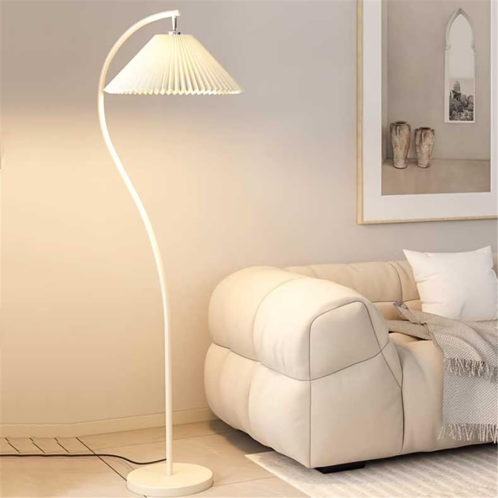 Lampa podłogowa Ściemnialna lampa podłogowa LED w kolorze białym do salonu, sypialni, gabinetu, biura, stojąca sterowana pilotem z abażurem