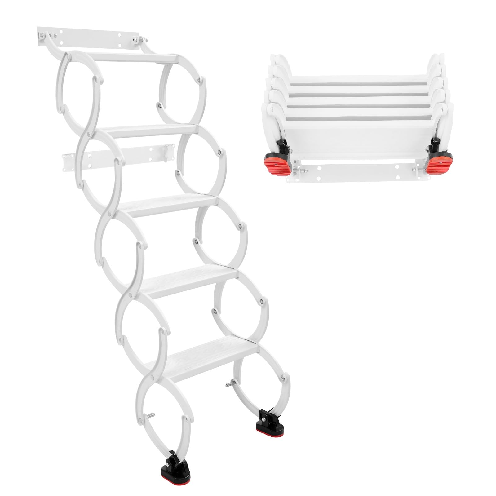 Escalera Plegable Extensible de 5 peldaños montada en la Pared con peldaños Antideslizantes, escaleras telescópicas, Capacidad de Carga 200 kg, Altura Vertical 125 cm