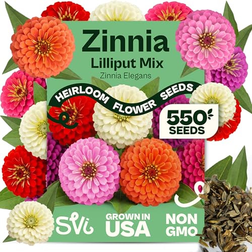 SVI 550 Mix Lilliput Zinnia Seeds for 2026 (Zinnia elegans) Dwarf Zinnias Seed Packets Heirloom Seed Mix Double Blooms for Cut Flower Seeds Packets Flower Garden Containers Outdoor Garden Beds