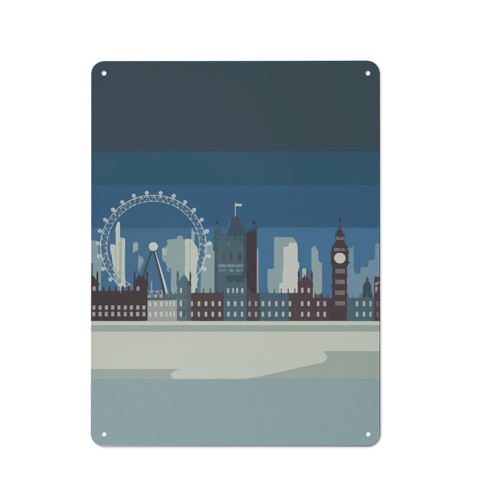 Junmoney London Skyline Illustration Cafe Style Metal Wall Decor 40X30cm, Vintage Metal Sign For Takeaway, Bar, Kitchen Or Counter Area