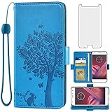 Asuwish Compatible with Moto Z2 Play Wallet Case and Tempered Glass Screen Protector Flip Wrist...