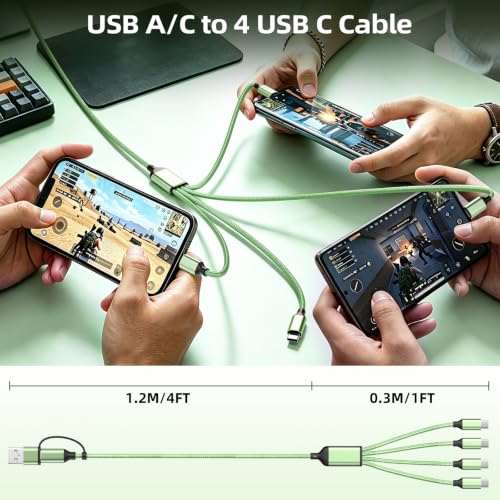 Image of USB A /C to USB C Cable, 4 in 2 Type C Multi Charging Cable [2 Pack, 5FT]