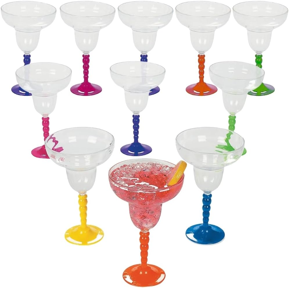 Fun Express Plastic Margarita Glasses Disposable 12 oz Bubble Stem 12 Pack - Mexican Fiesta Party Decorations & Cinco de Mayo Party Supplies | Taco Party Cups for Margarita Bar & Themed Celebrations