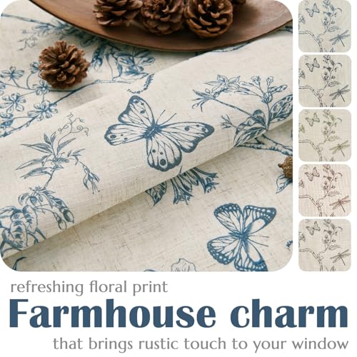 Lazzzy Charlotte Lined Linen Farmhouse Blue Floral Curtains 63 Inch Length Back Tab Drapes for Living Room Bedroom Light Filtering Country Vintage Rod Pocket, 2 Panels, Blue on Beige by Lazzzy - Image 5