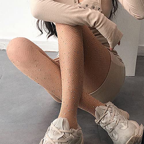 Image of Sparkle Rhinestone Fishnets High Waist Tights Party Stockings for Womens