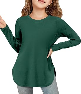 ZDC Girls Long Sleeve Shirts Kids Crewneck Soft Tunic Tops 5-14 Years
