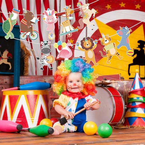 Image of Hooqict Party Animal Banner Animal Birthday Party Decorations Happy Birthday Garland Banner Sign for Kids Girls Boys Zoo Carnival Circus Decorations