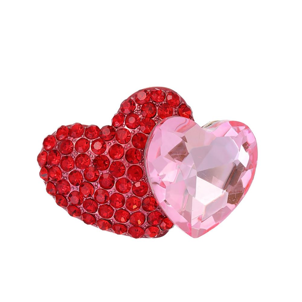 Mother's Day Love Heart Brooch Pin Crystal Red Heart with Pink Heart Pin Double Heart Brooch Gift Women Girls Drtess Clothes Bags Accessories for Valentine's Day Christmas