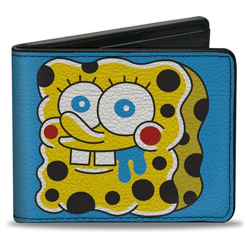 Buckle-Down SpongeBob SquarePants Wallet, Bifold, Spongebob Squarepants Drooling and Melting Faces Blue, Vegan Leather
