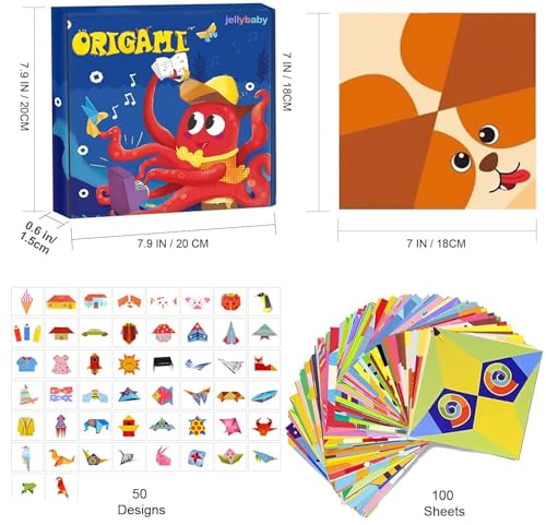 Image of JELLYBABY 100 Pieces 50 Projects Diy Kit For Kids, 3D Origami Kit With Origami Book, Paper Size:7 In /18Cm *7 In /18Cm, Art Activity, Craft Materials, Birthday Return Gifts,100 Sheets,Multicolor
