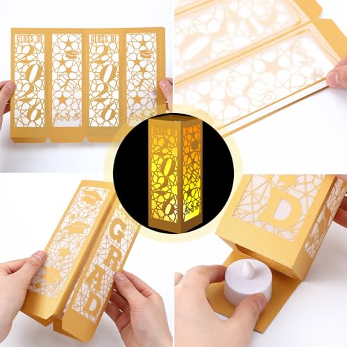 Image of Rossesay 6 Pcs Graduation Table Centerpieces Boxes Class of 2026 Graduation Lanterns for Centerpieces with LED Candles Congrats Grad School College Photo Props for Party Table Decoration (Gold)