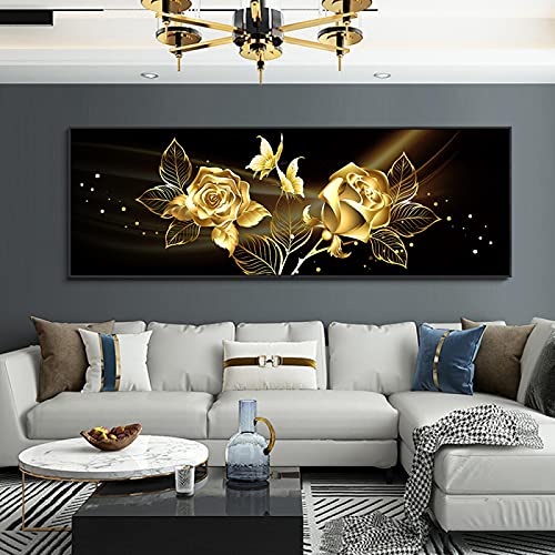 Impression sur toile fleur d'or tableau abstrait moderne 40x120cm