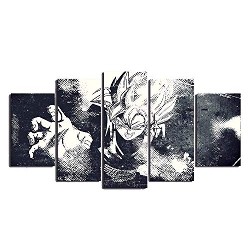 QJXX Negro y Blanco Fondo Cuadros en Lienzo 5 Piezas Negro Goku...
