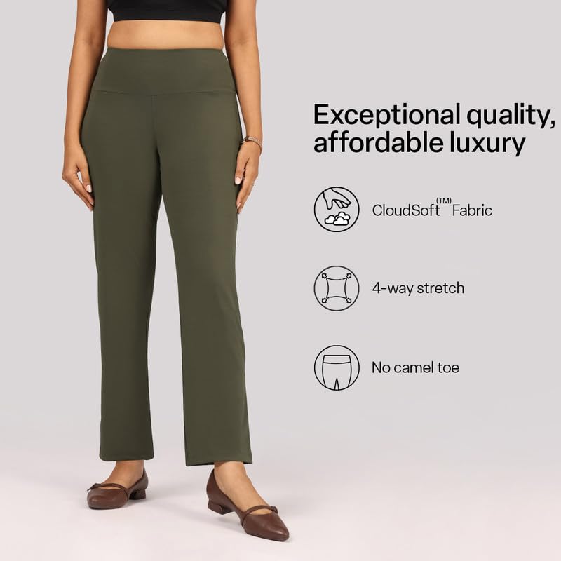 Image of BlissClub Women's Ultimate Straight Pants - Lite, High Waist Formal Trousers with Wide Waistband, Tall (for Women Above 5'5 ft)