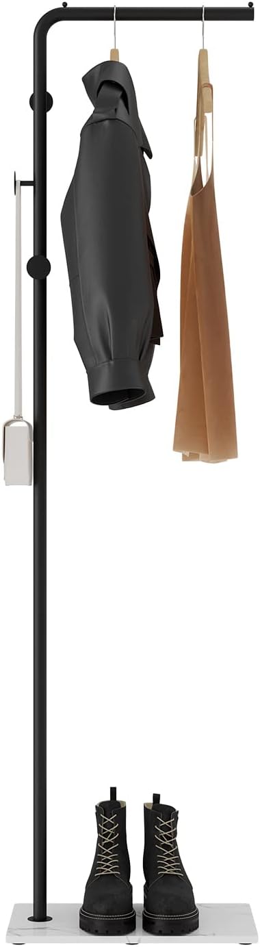 RRG Metal Coat Rack Freestanding, 67”Coat Hanger Stand with 3 Hooks Heavy Base Modern Coat Stand for Jackets, Suits, Dress Shirts, Dresses (Black)