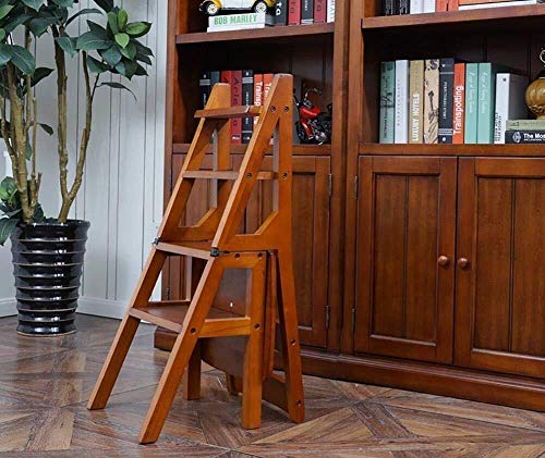Taburete de madera noble multicapa con acabado artesanal y función de escalera 3