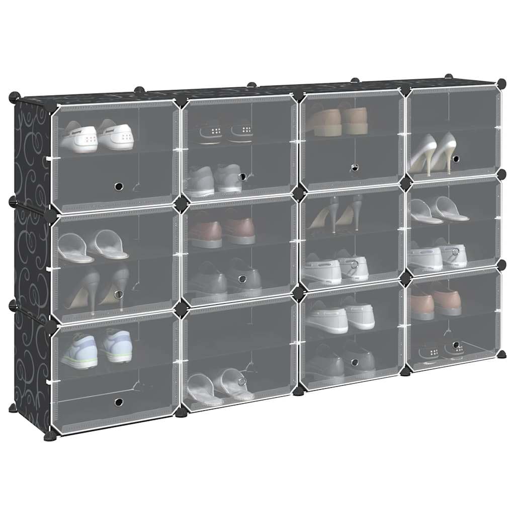 Solivagant Regalsystem mit 12 Würfeln und Türen Schwarz PP, Haushaltsbedarf,Aufbewahrung Ordnungssysteme,Kleideraufbewahrung,Schuhregale -schränke, 11.45 kg-4019578