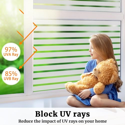 Image of WOO Home Frosted Glass Window Film & Stickers (18 X 72 INCH) Privacy Window Cover for Home & Office - Easy Apply, UV Protection, Removable Decorative Film (Frosted Striped Film | 1.5 X 6 SQFT)