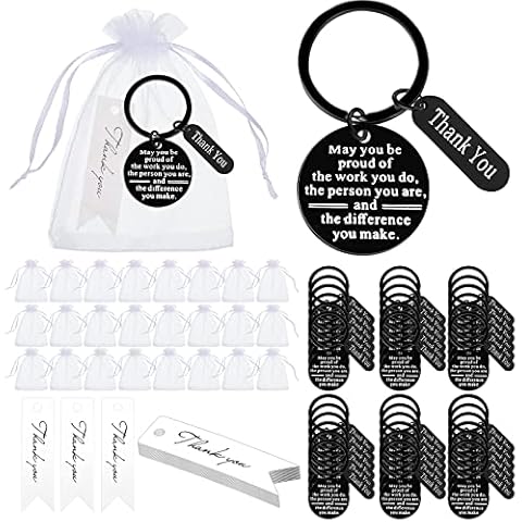Yinkin 150 Pcs Employee Appreciation Gifts Bulk Thank You Keychains for Coworkers Teams Volunteers Appreciation Keychain (Black) Cover