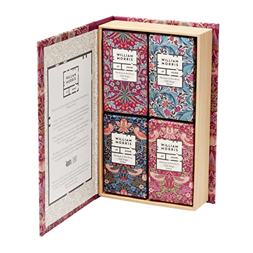 William Morris At Home Soap 4 x 50g, Guest Soaps Fragranced With Patchouli and Red Berry, Giftable Book Box