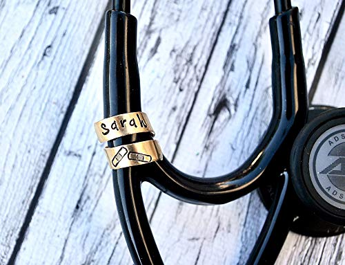 Brass Gold Stethoscope ID Tag, Personalized Stethoscope Name Charm, Wrap Style Stethoscope Charm, Universal Fit Stethoscope ID Tag