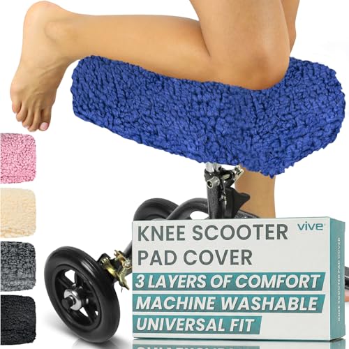Vive Mobility Knee Scooter Pad Cover - Soft Plush Adult Sheepskin Memory Foam Cushion, Walker Accessory for Knee Roller, Padded Accessories Leg Cart Improves Comfort with Injury, Universal Fit (Blue)
