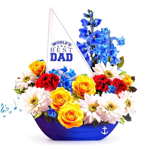 MZD8391 Fathers Day Card with Music Light, Pop Up Sailboat Bouquet For Dad