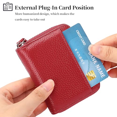 Image of SENDEFN RFID Credit Card Holder for Women Small Leather Zipper Card Case Wallet 15 Slots