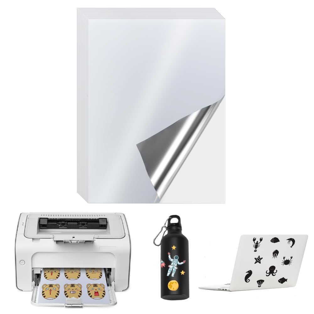 ADERTOS 20 Sheets A4 Waterproof Printable Vinyl Sticker Labels - Matte Self-Adhesive Inkjet Film Decal for Inkjet & Laser Printers - Silver, 297 x 210 mm
