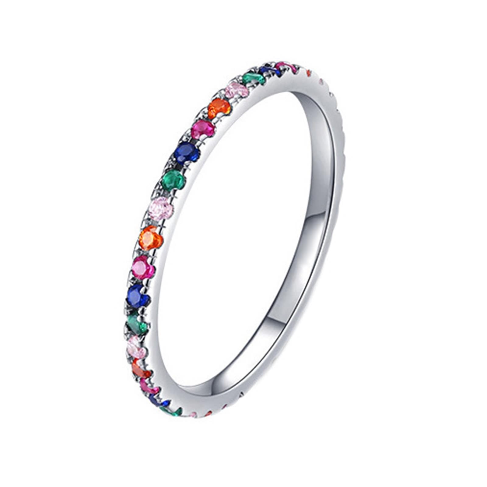 Alianzas de boda de oro blanco Au375 de 9 quilates, 1,63 mm, delicado anillo apilable, fino, anillo de eternidad, anillo de memoria, anillo de boda de oro de 9 quilates con cristal y