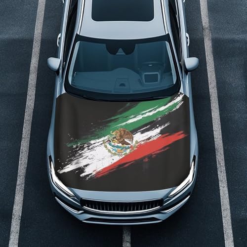 Image of Car Hood Cover Elastic Washable Hood Covers for Cars Mexican Flag Auto Hoods Protector Automotive Decor Half Car Cover for Cars Hoods Banner Replacement