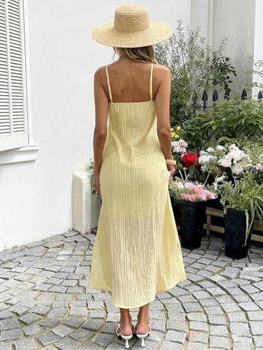 Image of Yiulangde Women's Backless Smocked Maxi Dress Sexy Spaghetti Strap Cut Out Flowy Beach Long Dress Vacation Casual Sundresses