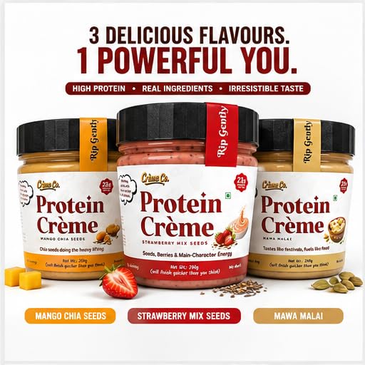 Image of CREME CO. Desi Delight Trio - Mawa Malai, Mango Chia & Strawberry Seeds Protein Creme Combo (3 X 200G)