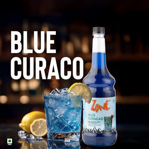 Image of Zone Blue Curacao Flavoured syrup 1000ml - Tropical Blue Citrus syrup for Mocktails, Cocktails, Coolers, Sodas, Lemonades & Summer Drinks | 1 Litre - More Servings, Perfect For Cafe Restaurants & Professional Use