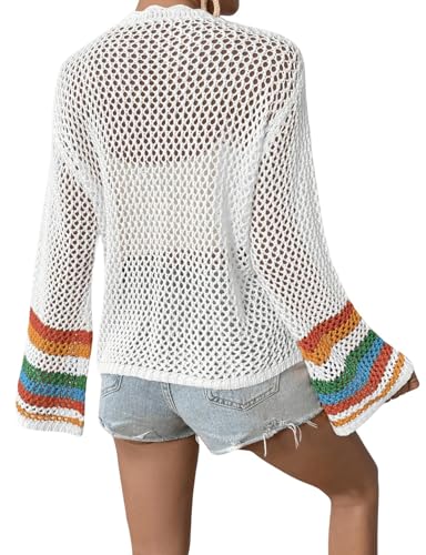 IDEALSANXUN Womens Floral Crochet Cardigan Sweaters Hollow Out Lightweight Jackets3