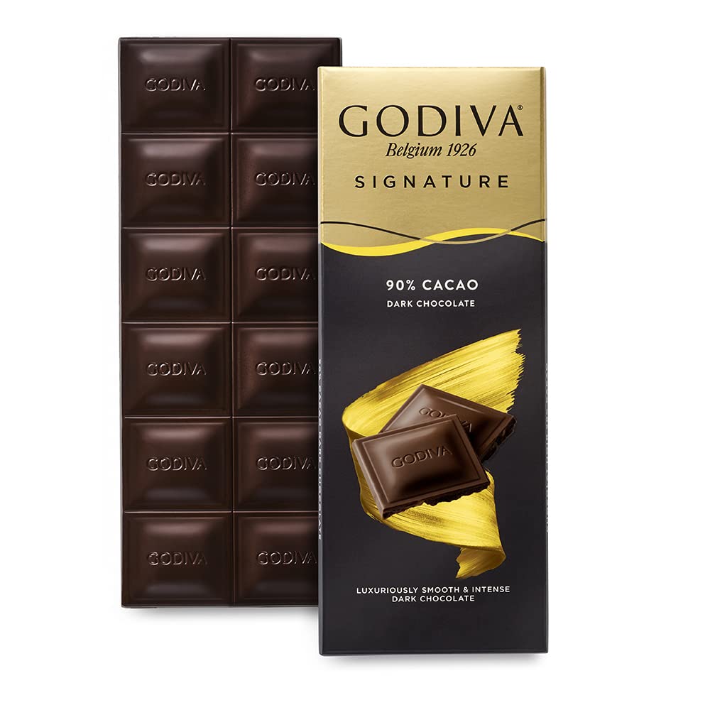 Godiva Chocolatier Signature 90% Dark Chocolate Tablet - Rich & Smooth Dark Chocolate with 12 Chocolate Squares - Premium and Delicious Chocolate Treat - 90g
