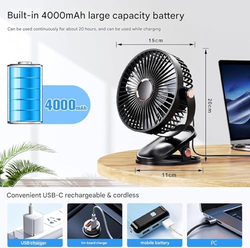 Image of RAXHOL ๐ inch ๐๐ง๐๐ก Rechargeable Desktop Mini ๐๐ฅ๐ข๐ฉ ๐
๐๐ง with ๐๐๐ Lighting | High Speed Rechargeable Table Fan for Home | ๐ ๐๐ฉ๐๐๐ Modes Portable fan for Kitchen Home Office (Black)