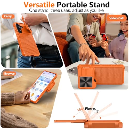 Image of Magnetic for Samsung Galaxy S26 Case,[Slide Camera Cover][Kickstand][Compatible with Magsafe][Kickstand][Military Grade Protection] Shockproof Rugged Case for Galaxy S26, Orange