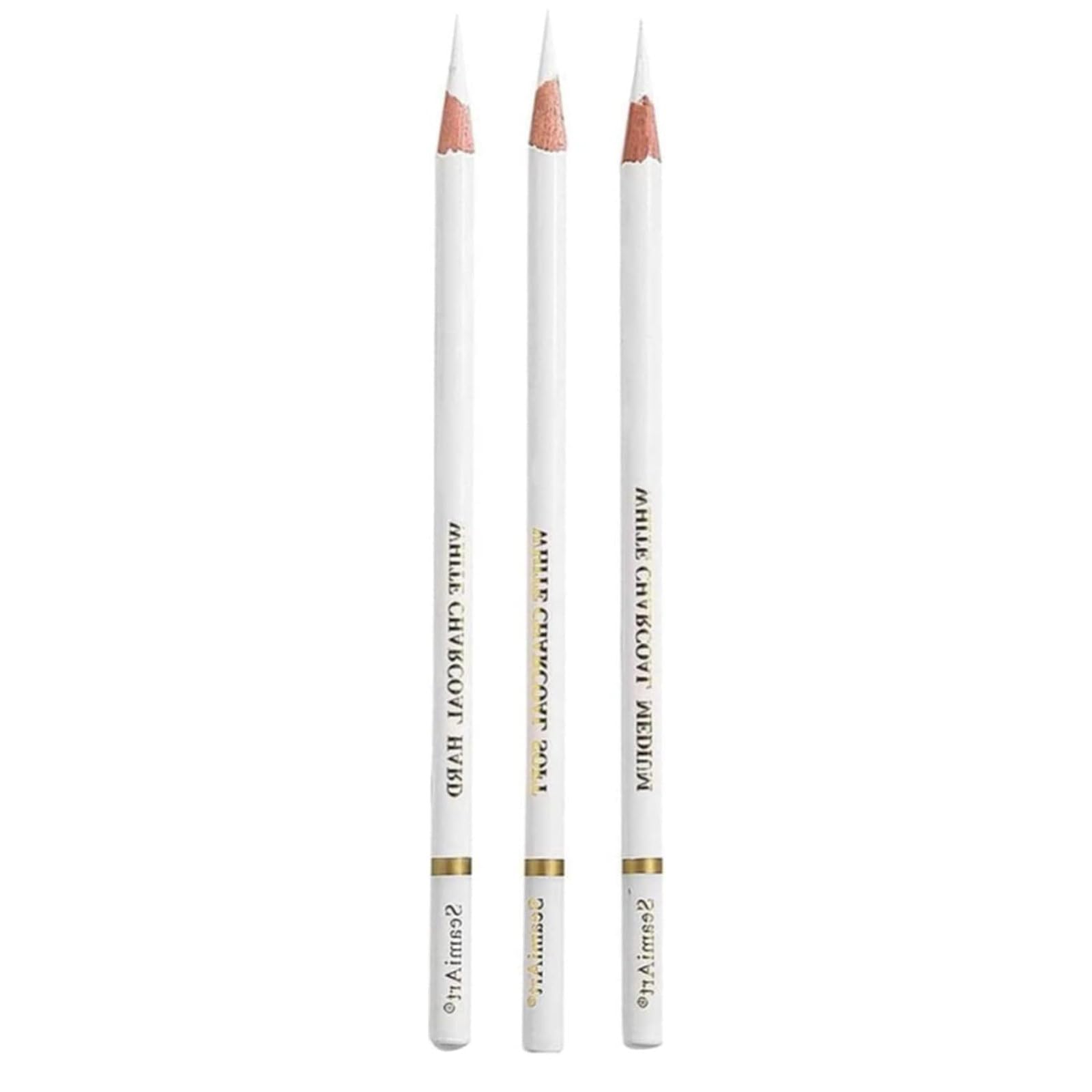 RSYHVG Artist White Charcoal Pencils - Soft Sketch & Highlight Drawing Pencils for Beginners Students, Designers (Set of 3)