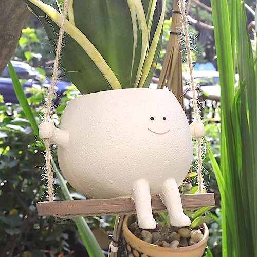 UMESONG Swing Face Planter Pot Hanging Resin Flower Head Planters for Indoor Outdoor Plants Succulent Pots for String of Pearls Plant Live Gift Ideas for Mother Christmas