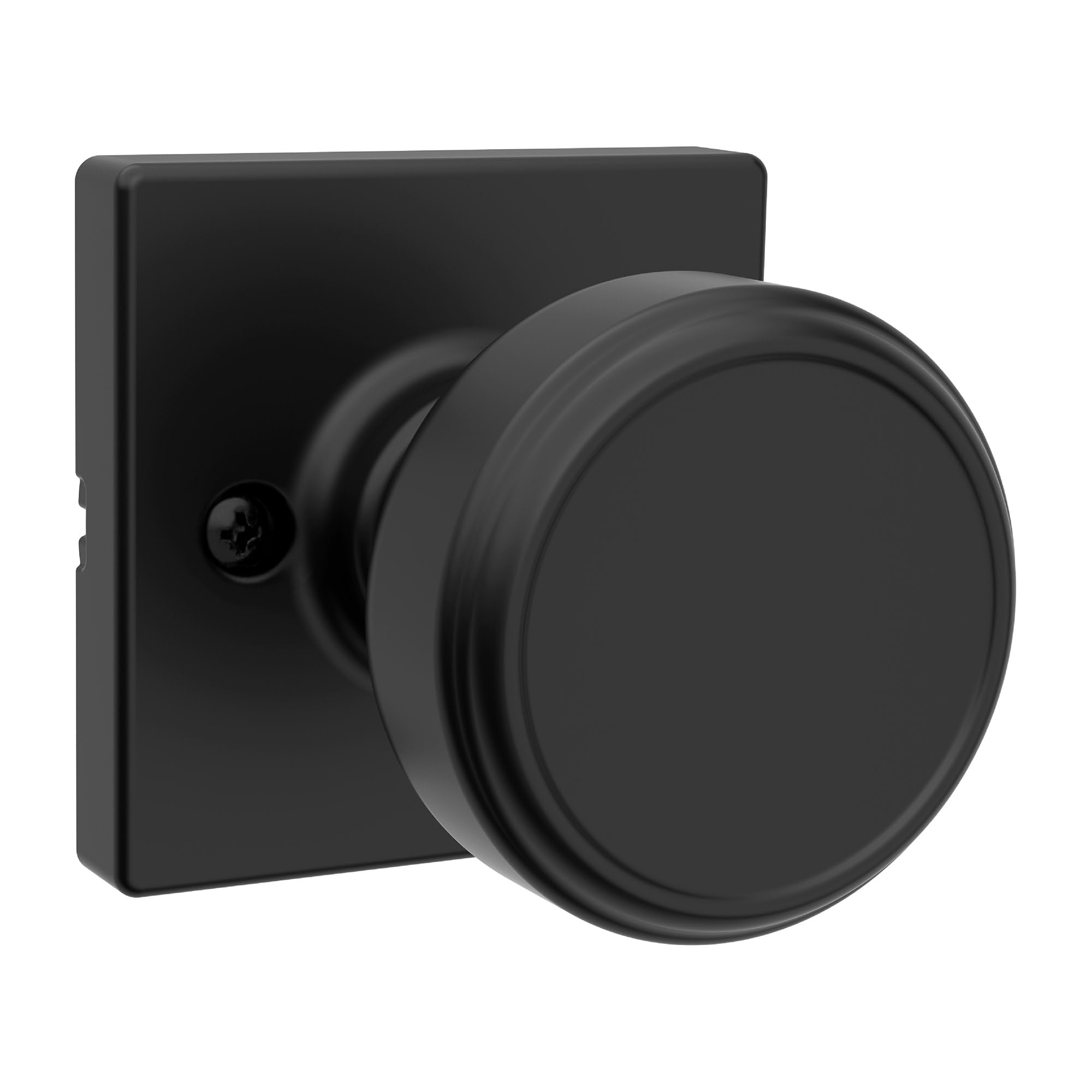 Kwikset Matte Black Maven Dummy Door Knob, Single Sided Handle For Closets, French Double Doors, And Pantry, Non-Turning Square Interior Push/Pull Door Knob, With Microban Protection