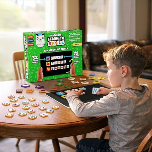 Image of Play Panda Magnetic Learn to Spell Food Board Game with 104 Tiles for Kids