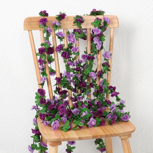 KHOYIME 5 Pack 40 FT Artificial Flower Garland, Fake Purple Roses Vines Silk Flowers Faux Plastic Outdoor Hanging Floral Ivy Garland Decoration for Wedding Arch Bedroom Home Wall B image 5