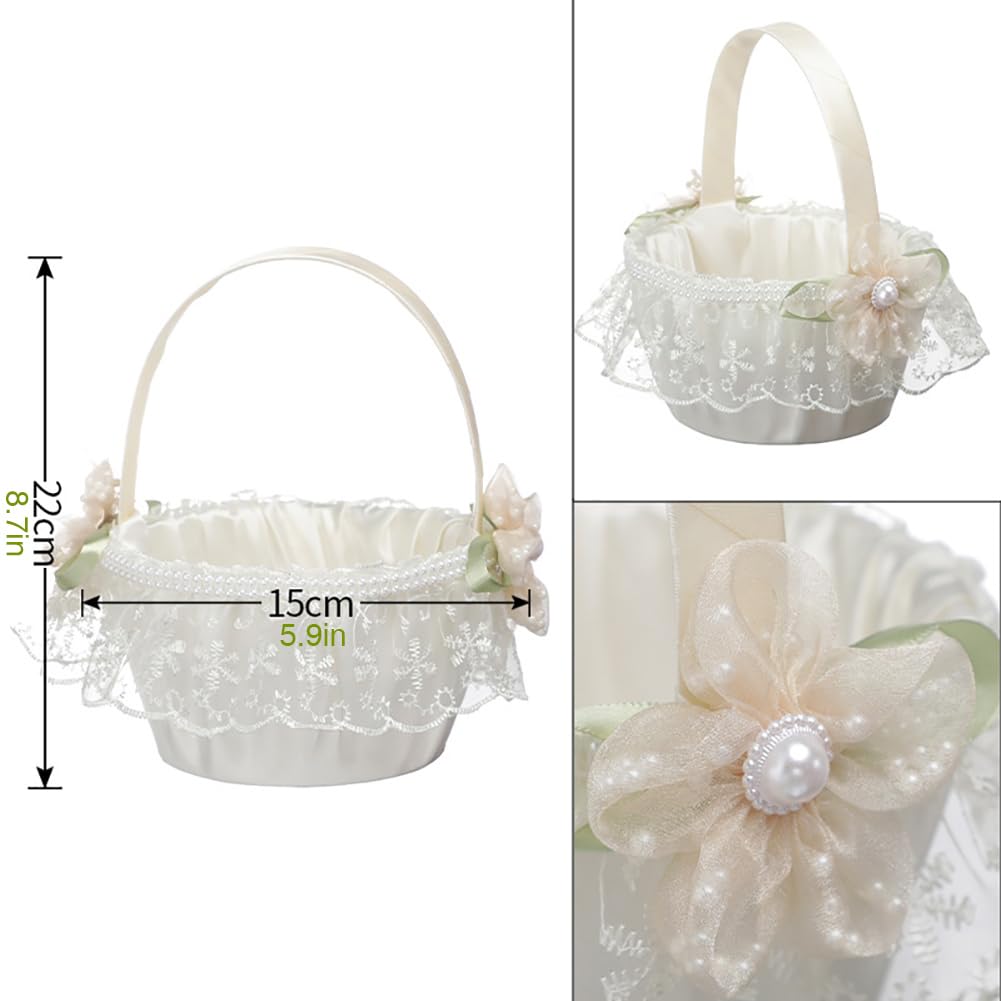 Wedding Flower Girl Basket with Cute Handle, Satin Flower Baskets for Wedding Engagement Special Events