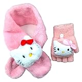 [Reloading] シナモロール マイメロディ クロミ ハローキティ グルミット マフラー 手袋 スカーフ 子供 モコモコ スカーフ ストール 女の子 男の子 かわいい 秋冬 防寒 暖かい 冬 裏起毛 デイリーマフラー 通学 旅行 2個セット (Color : ハローキティ)