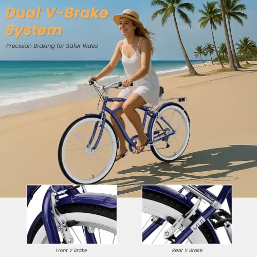 Image of Beach Cruiser Bike for Women and Men, 24 /26 Inch 7-Speed Adult Bicycle