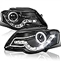Spec-D Tuning Black Halo Projector Headlights + R8 Sty LED Lamps Compatible with 2006-2010 Volkswagen Passat, Left + Right Pair Headlamps Assembly