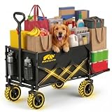 MIKKUPPA Collapsible Wagons Carts Foldable - 180L 340LBS Dog Wagon with Drop-Down Tailgate for Groceries, Heavy Duty Utility Beach Cart with Big All-Terrain Wheels for Camping, Garden, Shopping, Sport